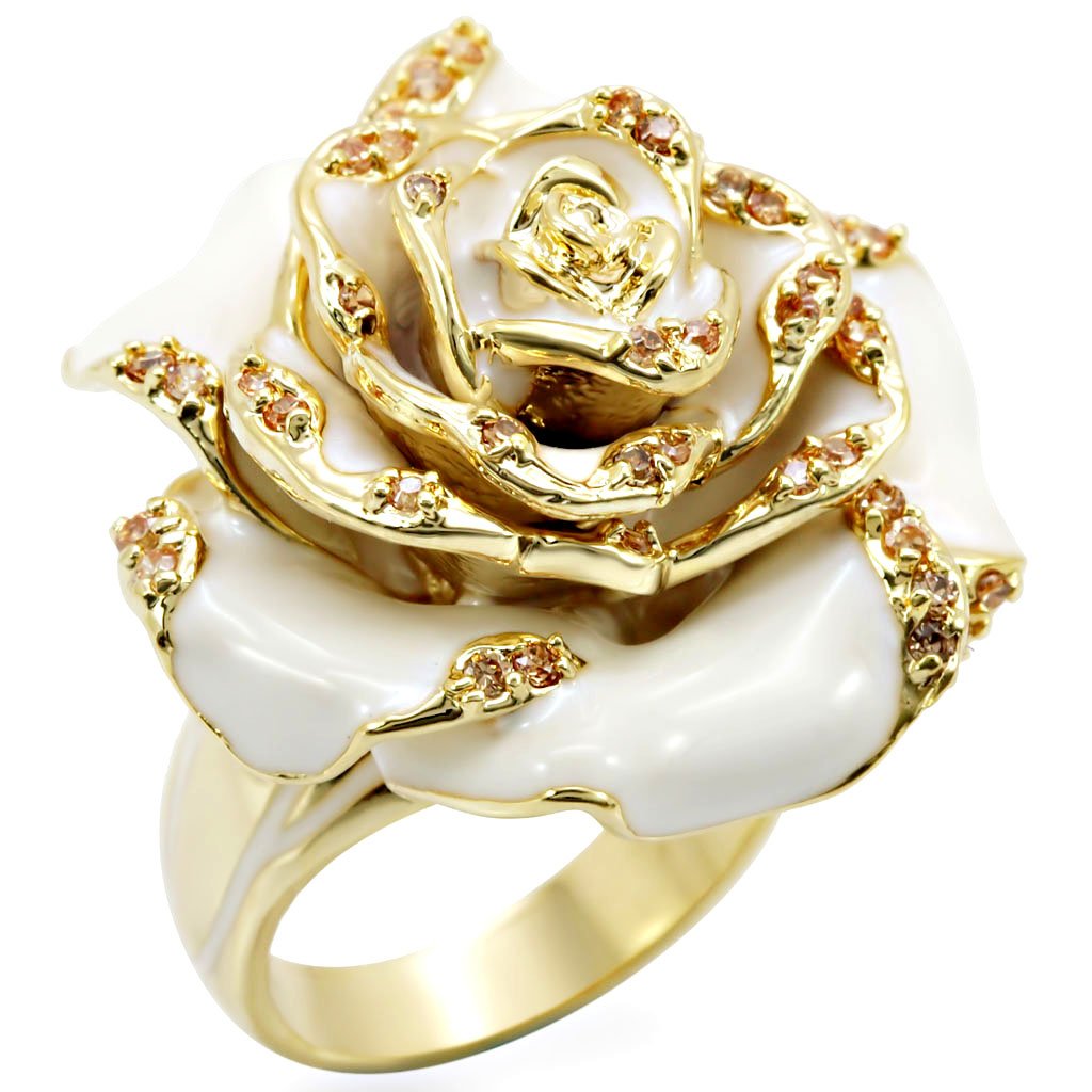 JCE040 Gold Brass Ring with AAA Grade CZ  in Champagne