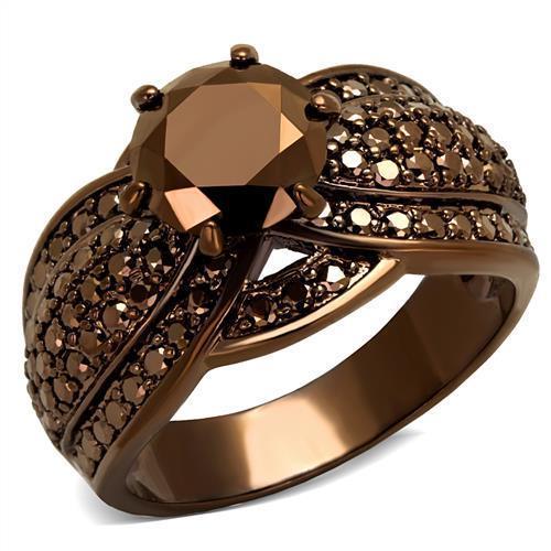 JCE1100 IP Coffee light Brass Ring with AAA Grade CZ  in Light Coffee