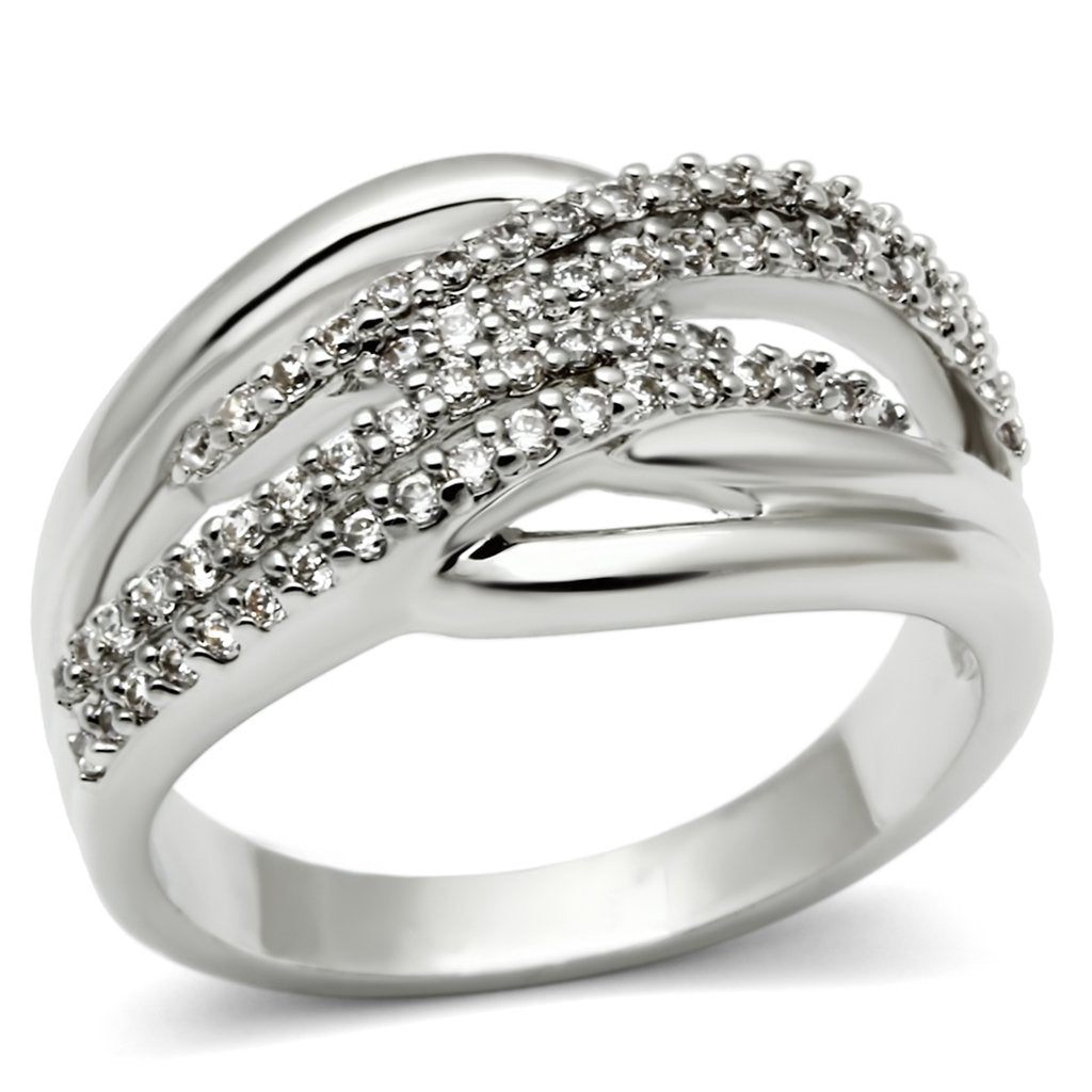 JCE174 Rhodium Brass Ring with AAA Grade CZ  in Clear