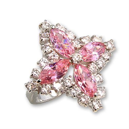 JCE503 Rhodium Brass Ring with AAA Grade CZ  in Rose