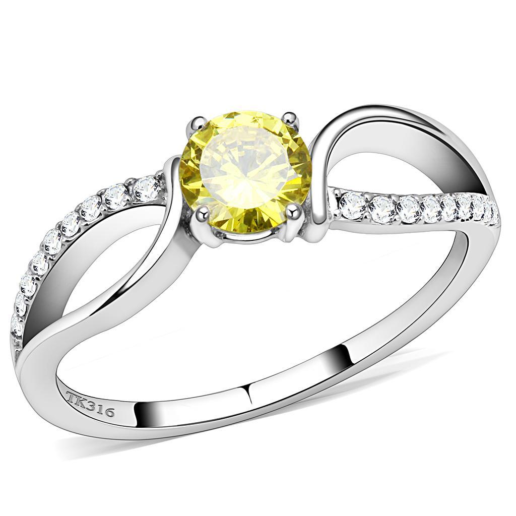 JCE005 High polished (no plating) Stainless Steel Ring with AAA Grade CZ  in Topaz