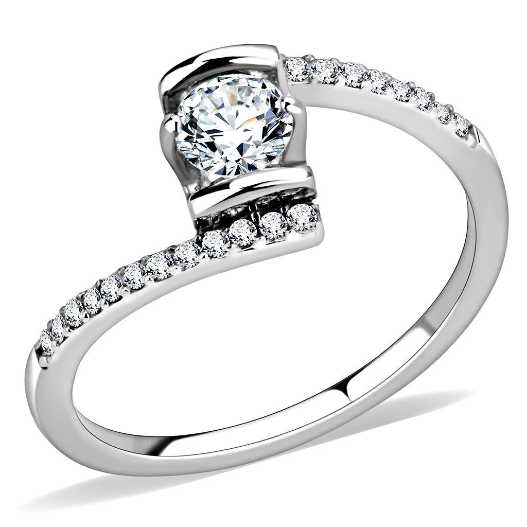 JCE151 High polished (no plating) Stainless Steel Ring with AAA Grade CZ  in Clear
