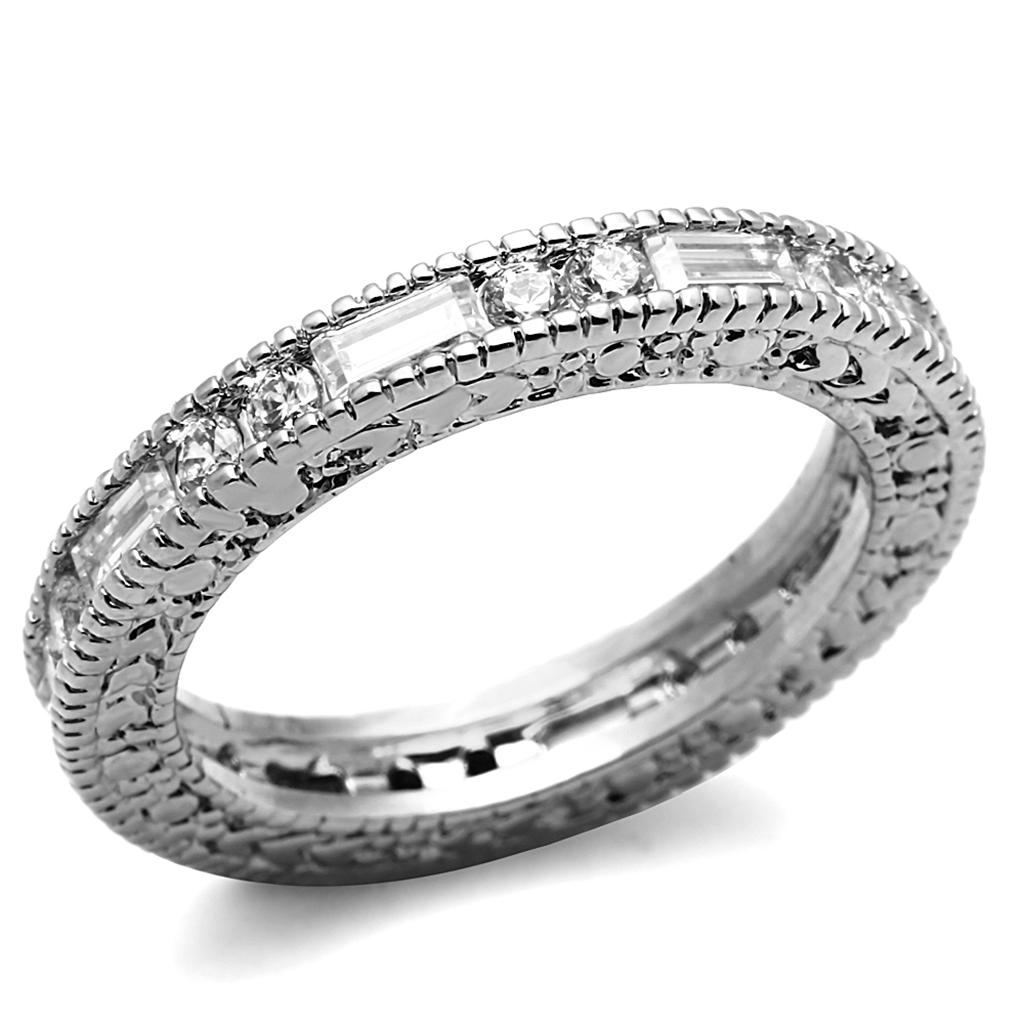 JCE3558 Rhodium Brass Ring with AAA Grade CZ  in Clear