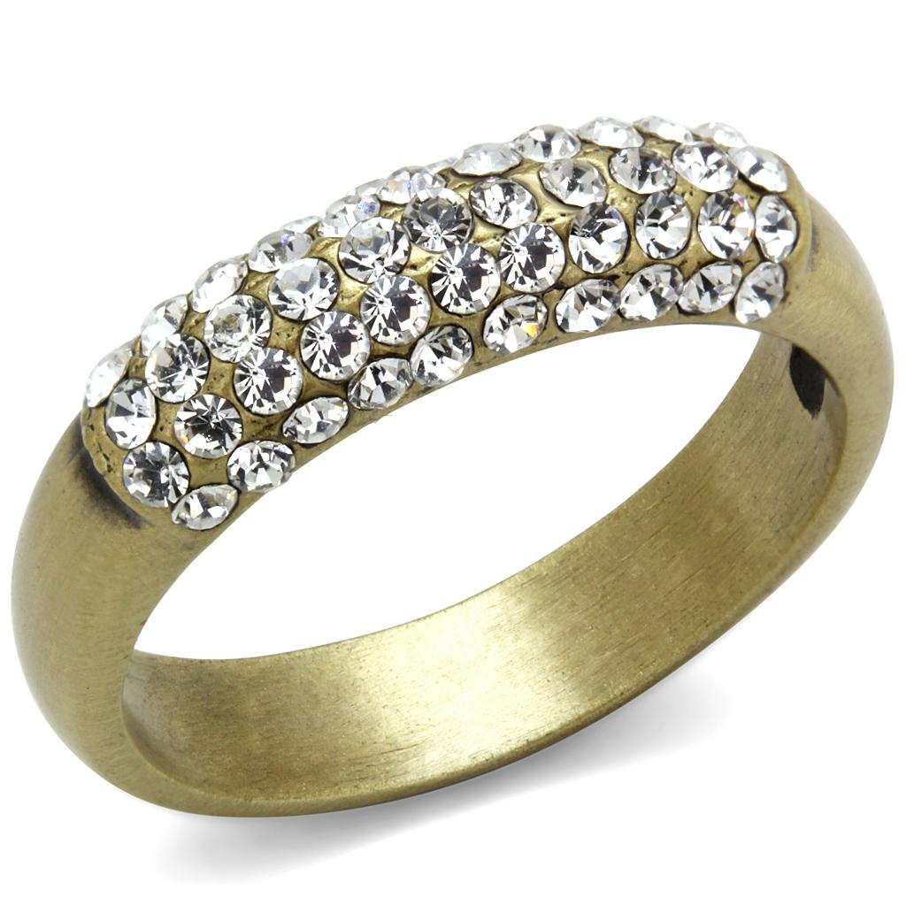 JCE4126 Antique Copper Brass Ring with Top Grade Crystal  in Clear