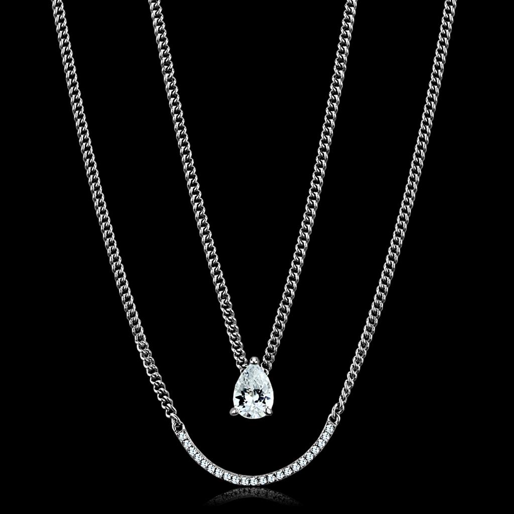 JCE514 Rhodium 925 Sterling Silver Necklace with AAA Grade CZ  in Clear